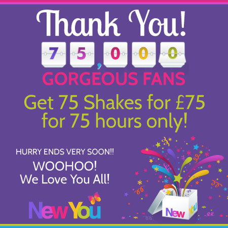 75000 Facebook Friends – WE ARE CELEBRATING! 75 SHAKES, 75 POUNDS, 75 HOURS!