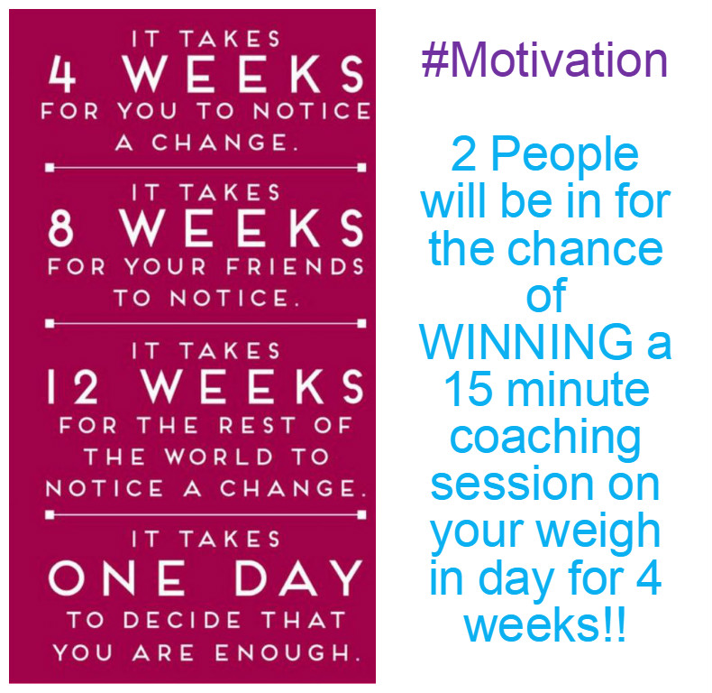 #Motivation – WIN 1 of the 2 Free 15 Minute coaching session for 4 weeks on your weigh in day
