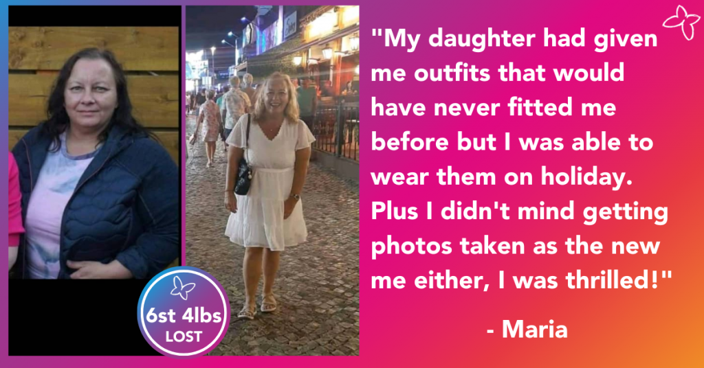 Maria lost 6 stone 4lbs and can now fit into her daughters clothes!