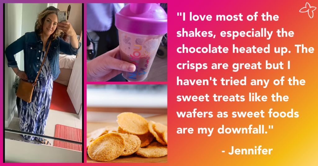 Jennifer lost 3 stone and loves the chocolate shake and crisps