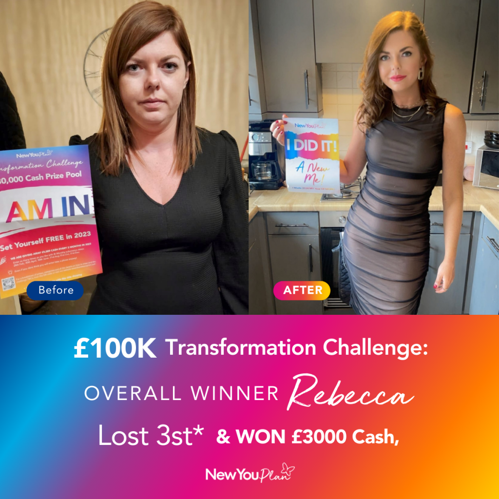 £100K TRANSFORMATION CHALLENGE: OVERALL WINNER Rebecca Lost 3st & Won £3000 Cash