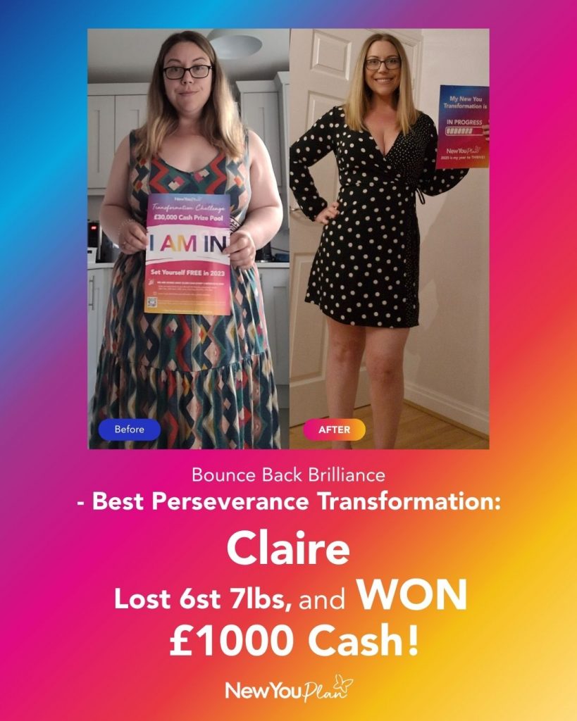 Best Perseverance Transformation: Claire Lost 6st 7lbs & Won £1000! Best Perseverance Transformation: Claire Lost 6st 7lbs & Won £1000!